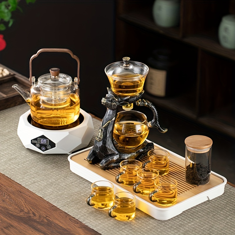 Lazy Tea Maker Palace Lantern Automatic Tea Set Wooden Frame Glass Mug  Glass Teapot Tea Set - Glass - AliExpress