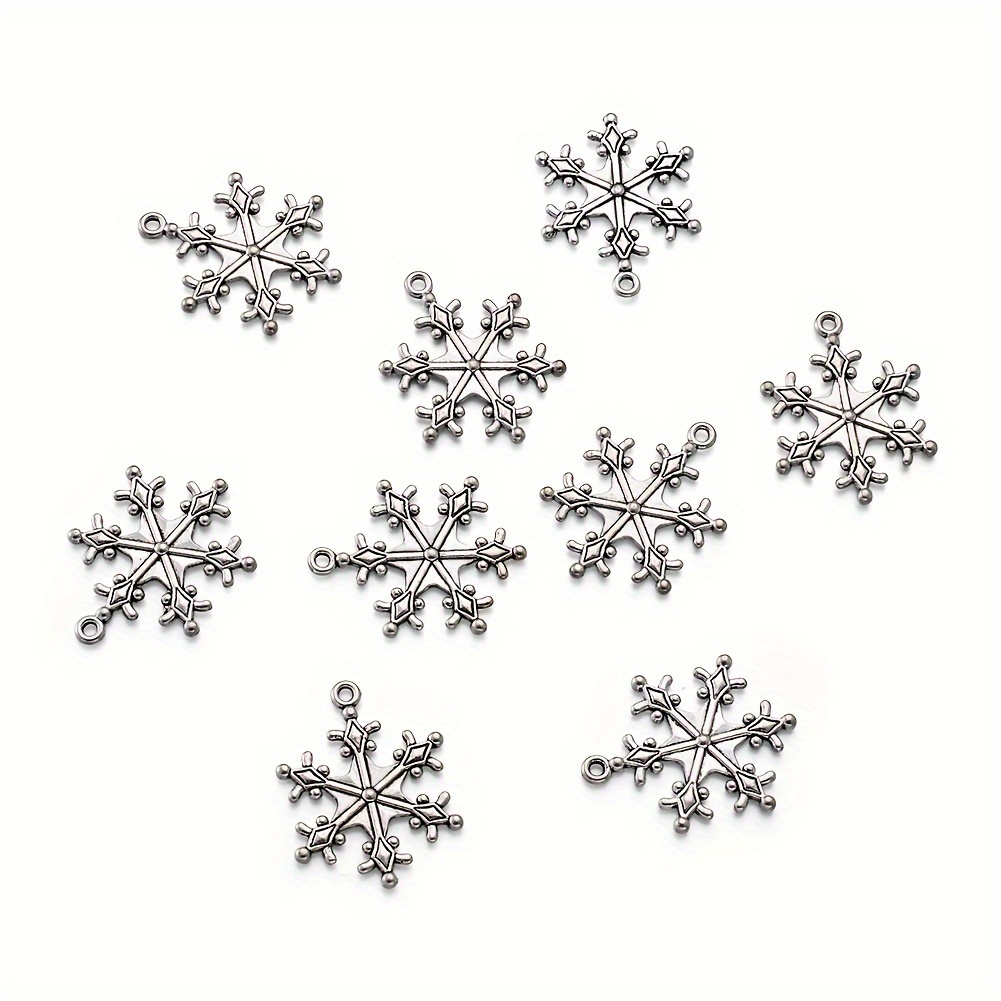 SUNNYCLUE 1 Box 120pcs 12 Style Christmas Tibetan Style Charms Winter Theme Snowflake Pendants Antique Silver Snowman Pendants