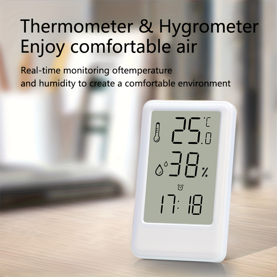 LCD Digital Thermometer Hygrometer Electronic Temperature Humidity Meter  Indoor Humidity Monitor 12/24H Alarm Clock Function