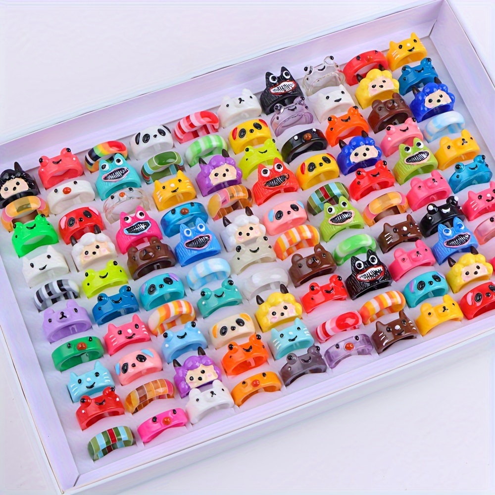 

30pcs/lot Colorful Cute Women Resin Ring Sweet Lovely Bear Sheep Frog Mixed Style Finger Jewelry Party Gifts