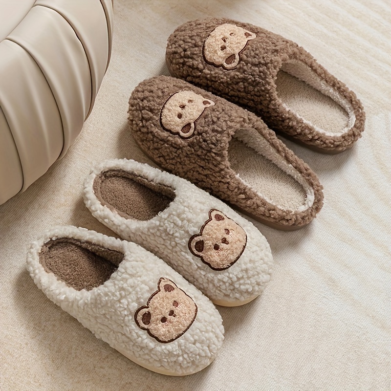 

Bear Design Home Slippers Soft Plush Cozy House Slippers Anti-skid Slip-on Shoes Indoor For Men Winter Shoes