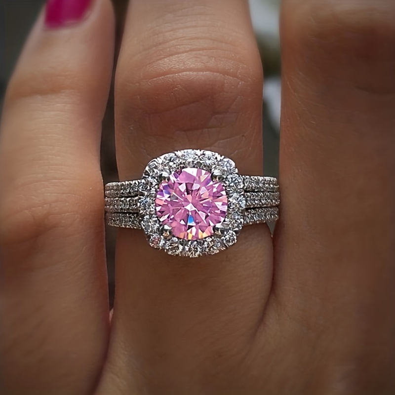 Round Zirconia Ring 4 Prong Setting Bridal Wedding Jewelry
