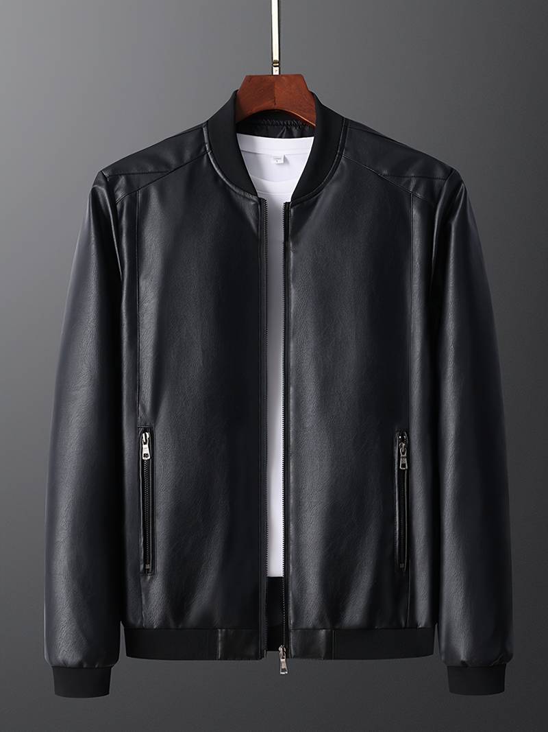 Men's Faux Leather Bomber Jacket Lightweight Vintage Motorcycle Pu Coat ...
