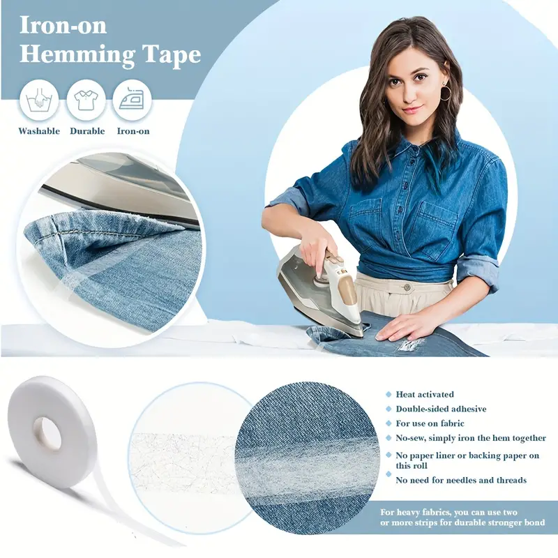 1 Roll Iron-on Hemming Tape Fabric Fusing Tape Fusible Bonding Web Adhesive  Tape For Bonding Clothes Jeans Pants Collars, 64.01 Meter