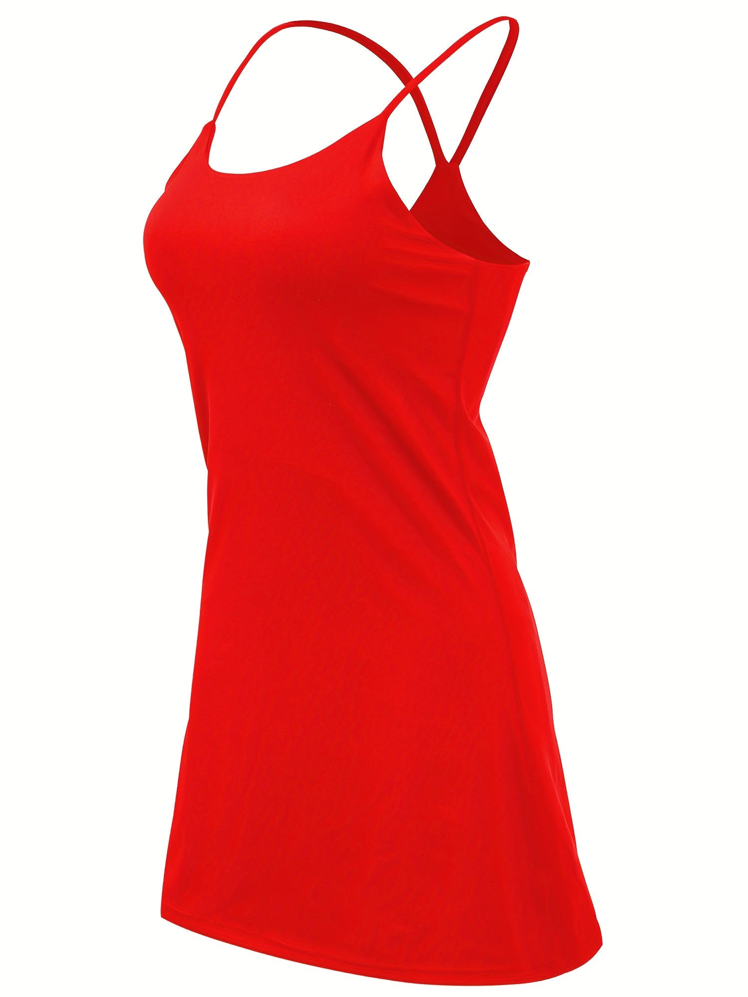 Plus Size Summer Dresses Women Workout Tennis Dress With Built In Bra  Shorts Shoulder Straps And Pockets Red 