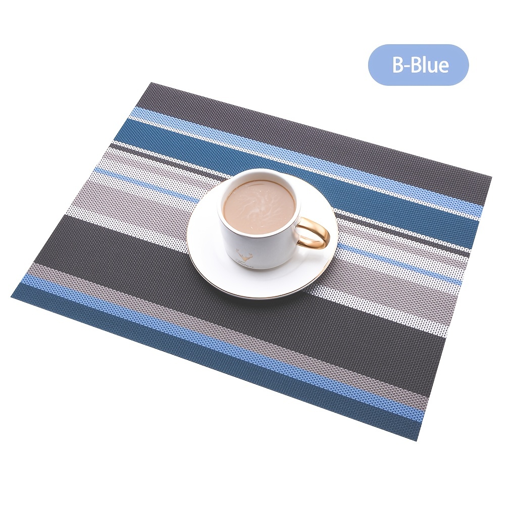 Set of 4 Woven Vinyl Stripes Placemats - Washable & Reusable