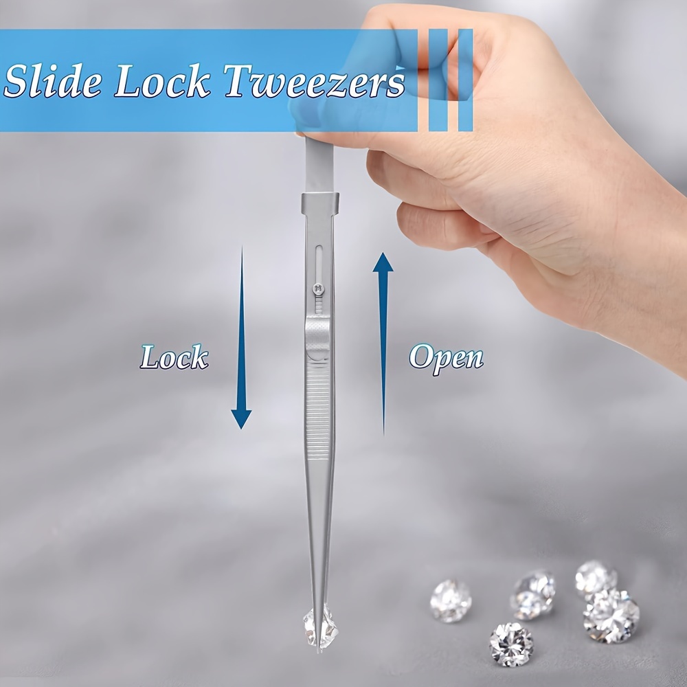 Side Locking Tweezers Lock Mechanism Clamping Tweezers Small Part Tool  Beading Tweezers Jewellery Making 