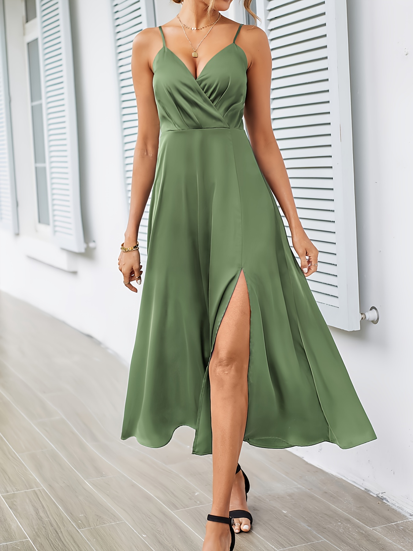 Ruched surplice 2024 asymmetrical cami dress