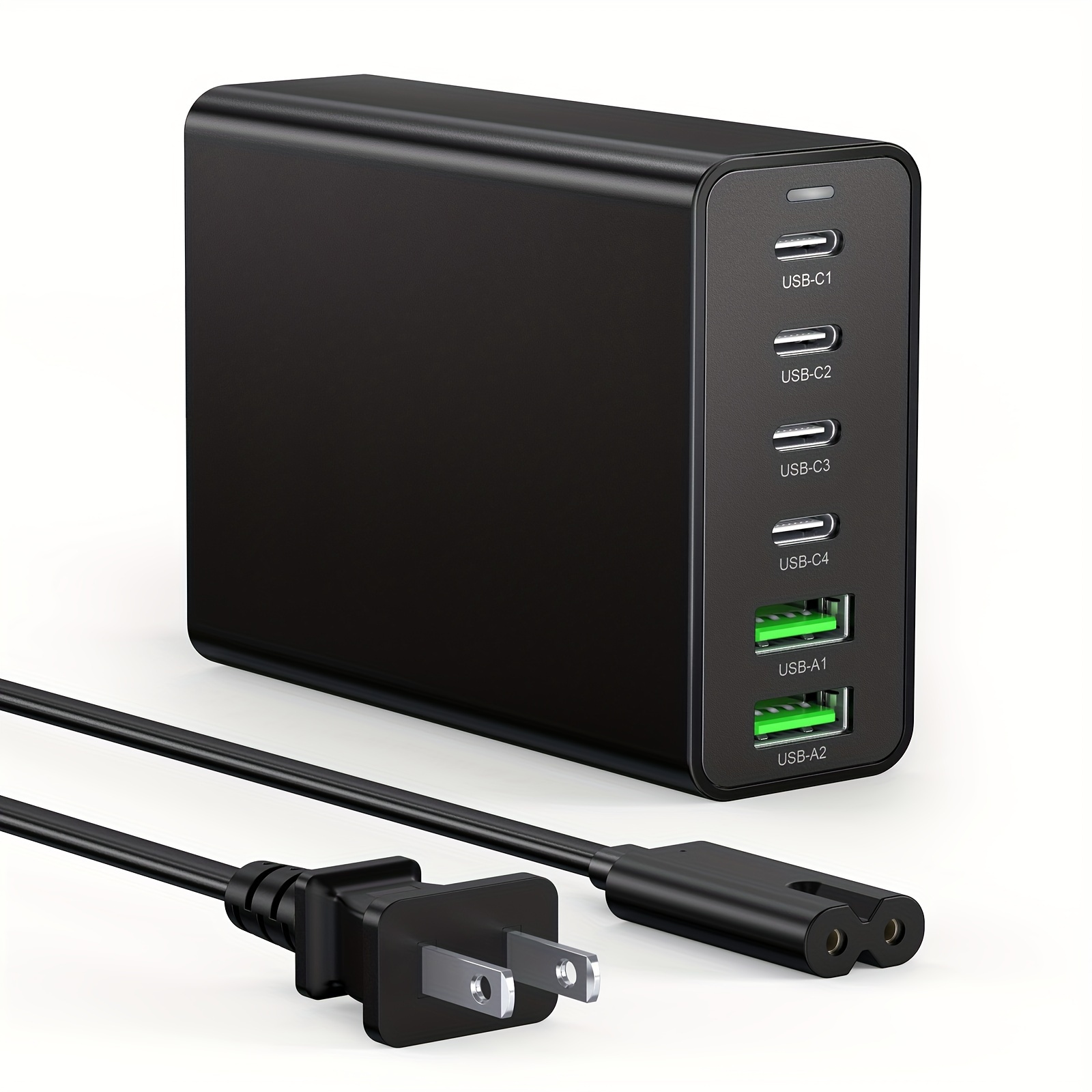 Cargador USB C de 100 W, bloque de cargador multipuerto de 4 puertos GaN  plegable, PPS Fast PD Cargador de pared con cable de 4 pies para MacBook