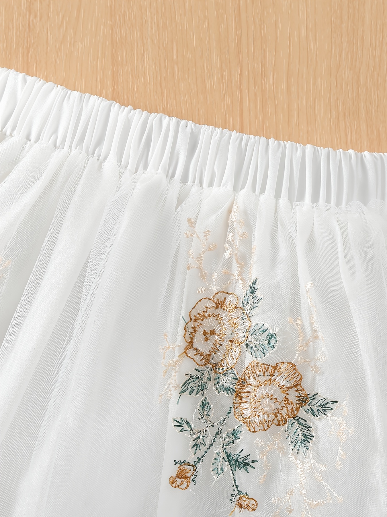 Mesh Flower Embroidery Hat & Ruffled Set for Kids