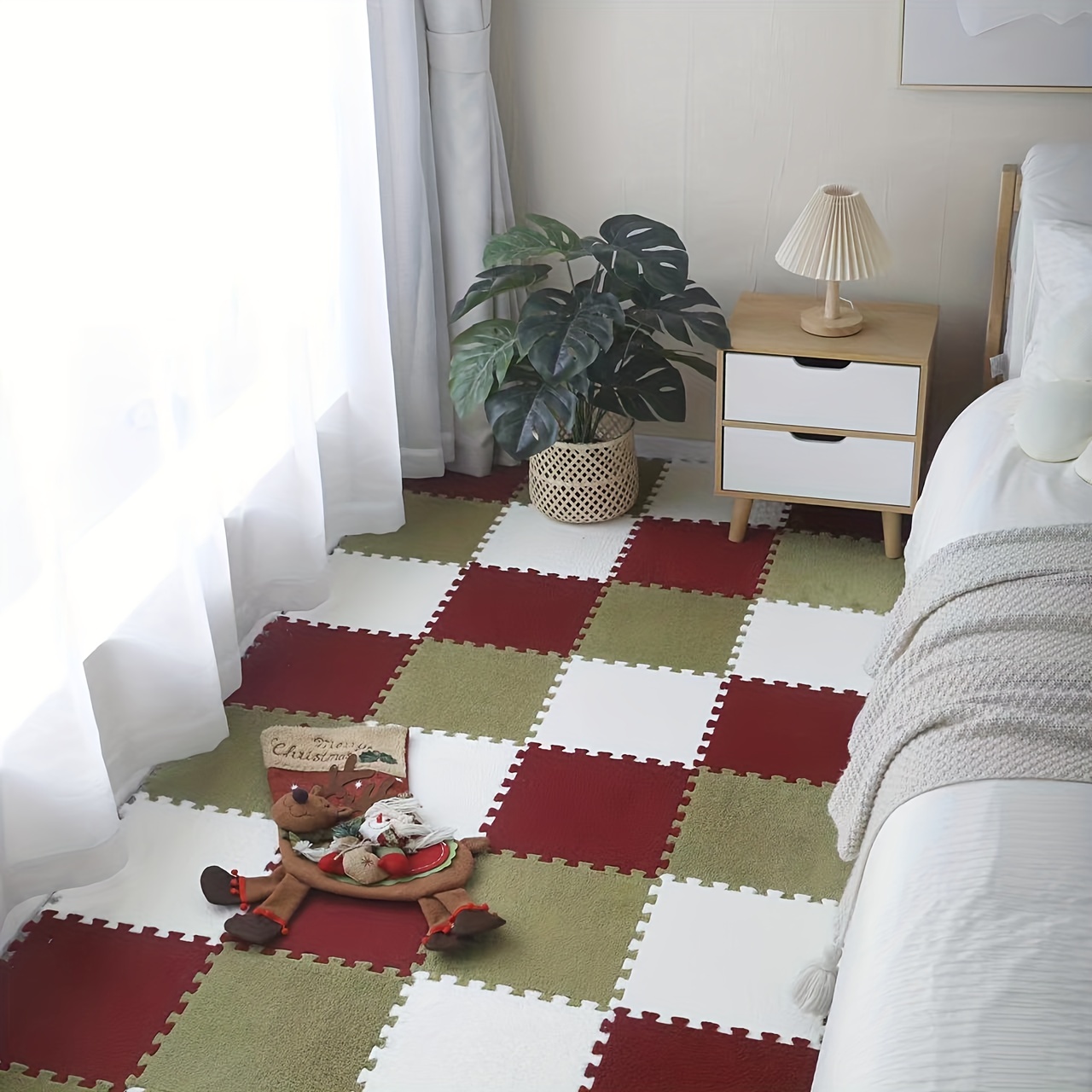 Interlocking Foam Tiles,10 Pcs Puzzle Play Mat Rug,Plush Carpet  Squares,Plush Puzzle Foam Floor,for Living Room,Home Decor,30x30  Cm(Color:Apricot+Dark