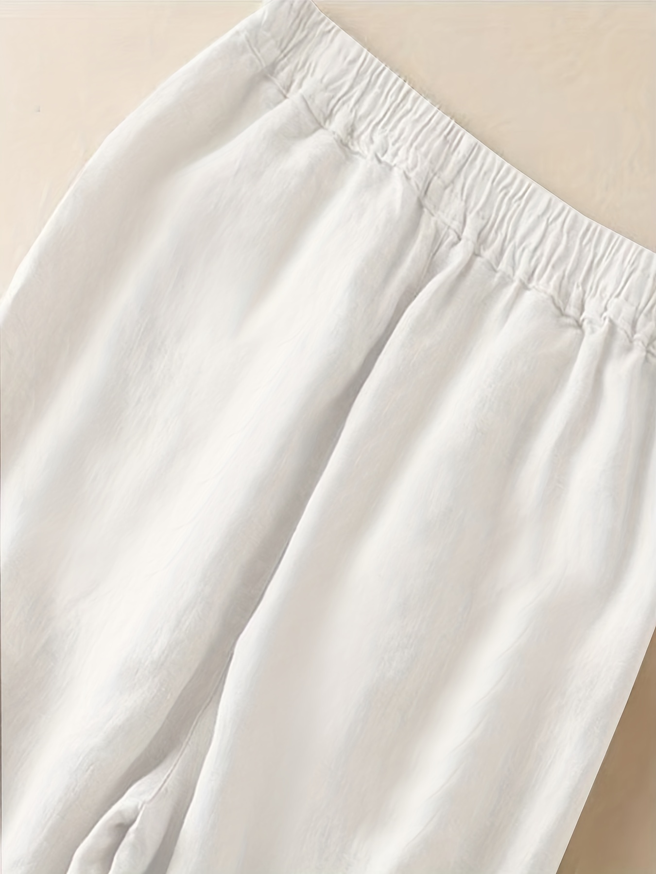 Womens Pants Cotton Linen Elastic Waist Trousers Loose Casual Wide Leg Pants