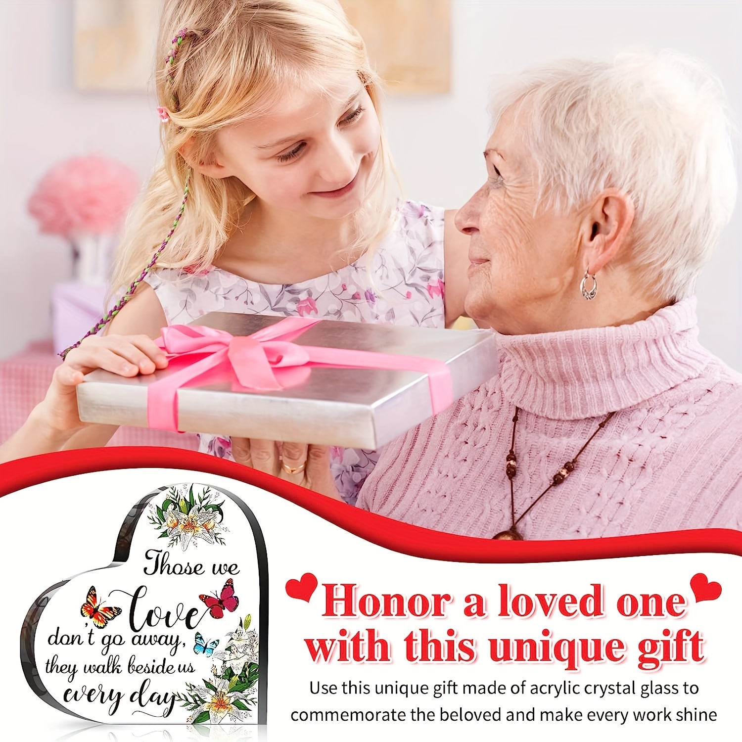 Memorial Gift For Loss Of Mother - Crystal Acrylic Heart Decor With Comforting Message