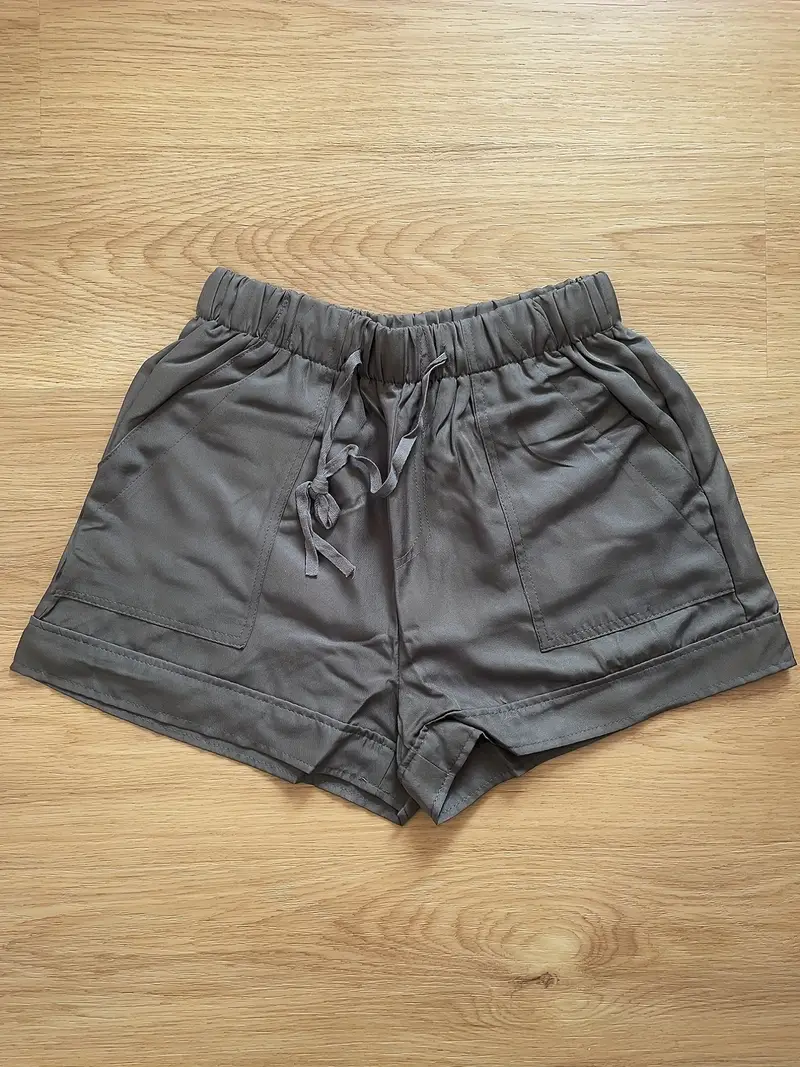 Solid Elastic Waist Shorts Casual Drawstring Comfy Summer - Temu