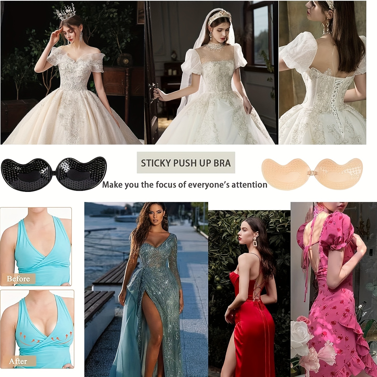3pcs Lace Adhesive Bra Pads, Strapless, Push Up, Mango-Shaped Nipple  Covers, For Wedding Dress Photoshoot