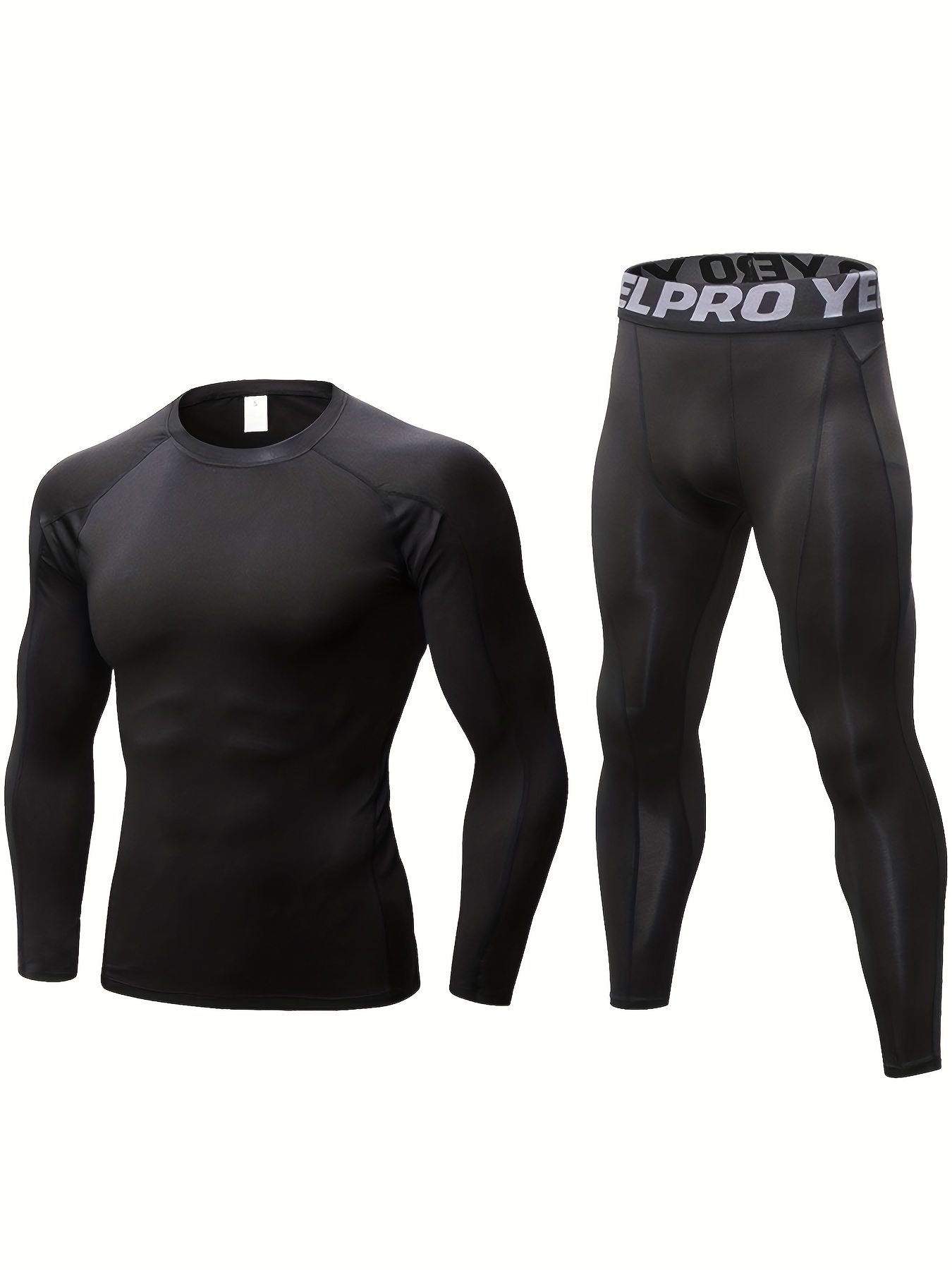 Men's Long Sleeve Compression Set Sports Suit Tights Tops - Temu Canada