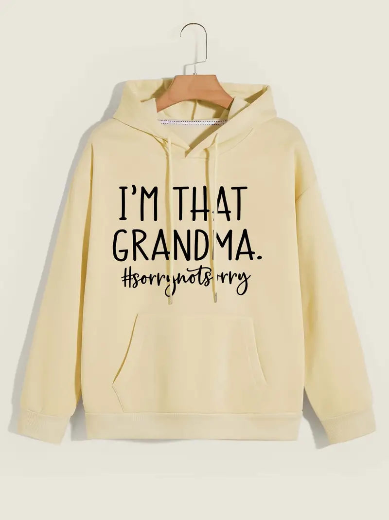 Grandma Letter Print Drawstring Loose Hoodie Casual Hooded Fashion Long Sleeve Sweatshirt Women's Clothing