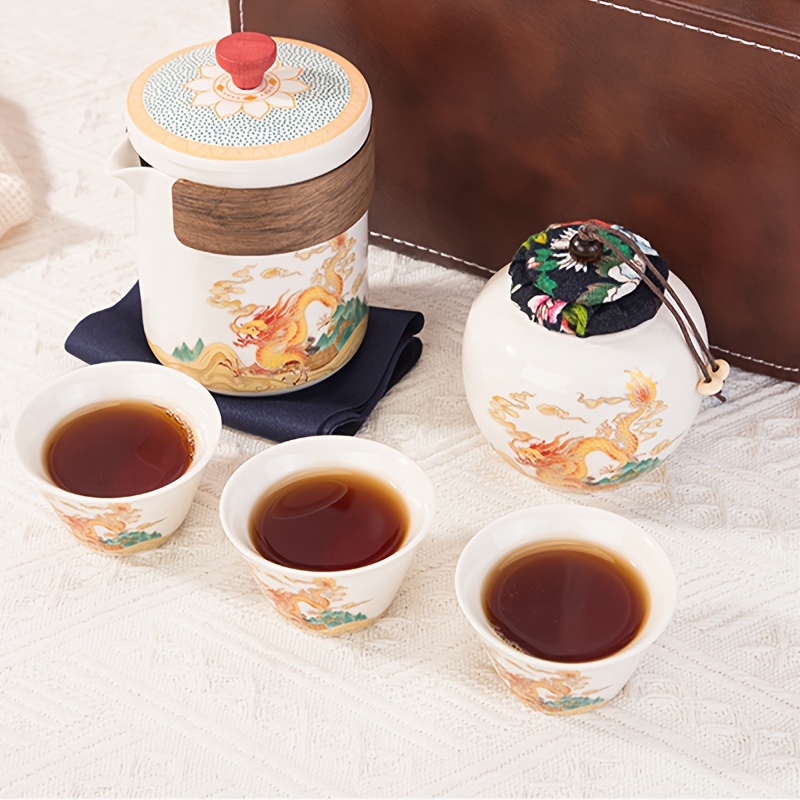 Delicada tetera y tazas de té de porcelana para la celebración del año  nuevo ia generativa del año nuevo chino