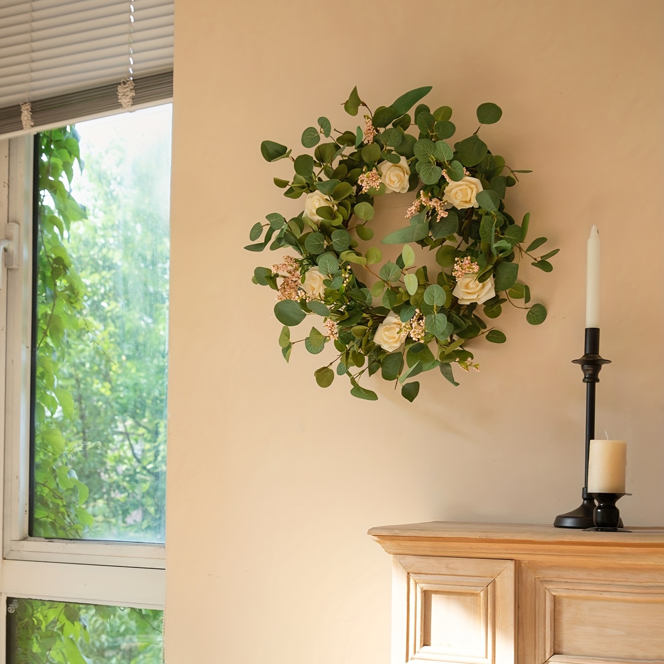 Soft And Silky Baby's Breath And Money Plant Wreath For Home - Temu