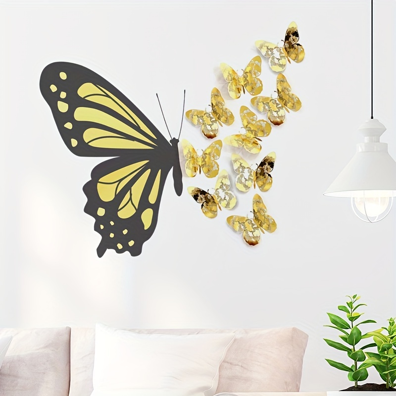 Hongchun Un Ensemble de Stickers Muraux Fleur Papillons Noirs Creative  Sticker Mural Amovible Déco Autocollants pour Chambre Salon Décoration 