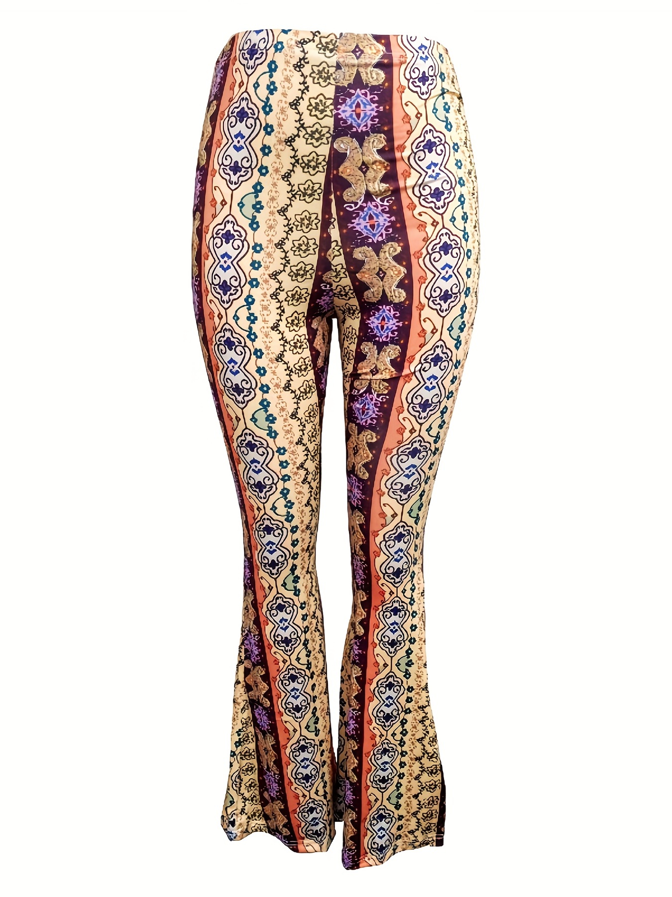 Geometric Print Flare Leg Pants Boho High Waist Pants season - Temu