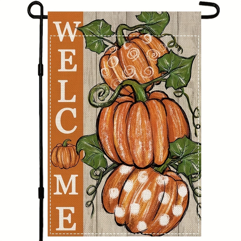 

1pc Fall Thanksgiving Pumpkins Garden Flag 12x18 Inch Polka Dots Small Double Sided For Outside Burlap Welcome Yard Autumn Flag