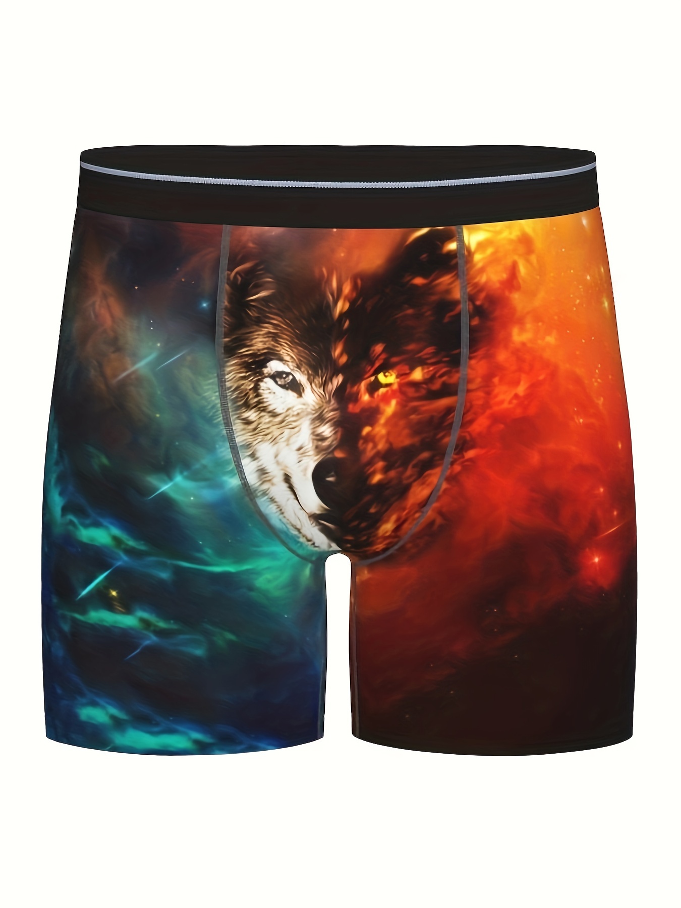 Men's Sexy 3D Wolf Head Animal Underwear Briefs Stretch Modal Underpants  Size L (Blue)