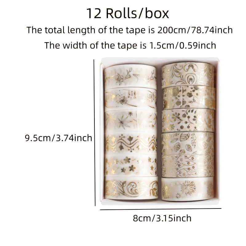 12 Rolls Christmas Washi Tape Set - Golden Foil Holiday Washi Tape For  Bullet Journal, Scrapbook, DIY Crafts, Xmas Gift Packaging