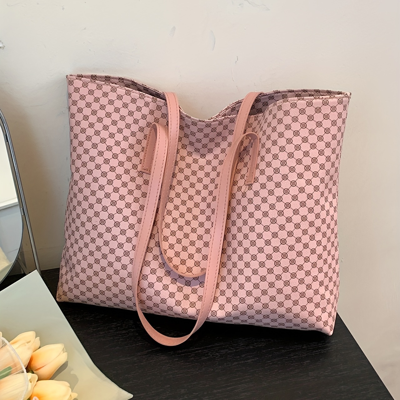 Vintage Geometric Print Tote Bag Large Capacity Handbag