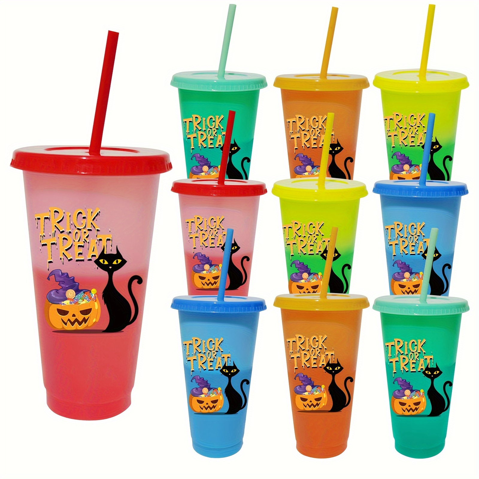 Halloween Cold Drink Cup Portable Dining Supplies Straw Cup Iced Coffee Cup  Discoloration Color Changing Cup,Halloween Gift