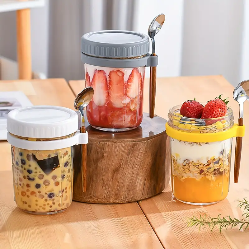 Overnight Oats Containers, Glass Cereal Cup To Go With Spoon