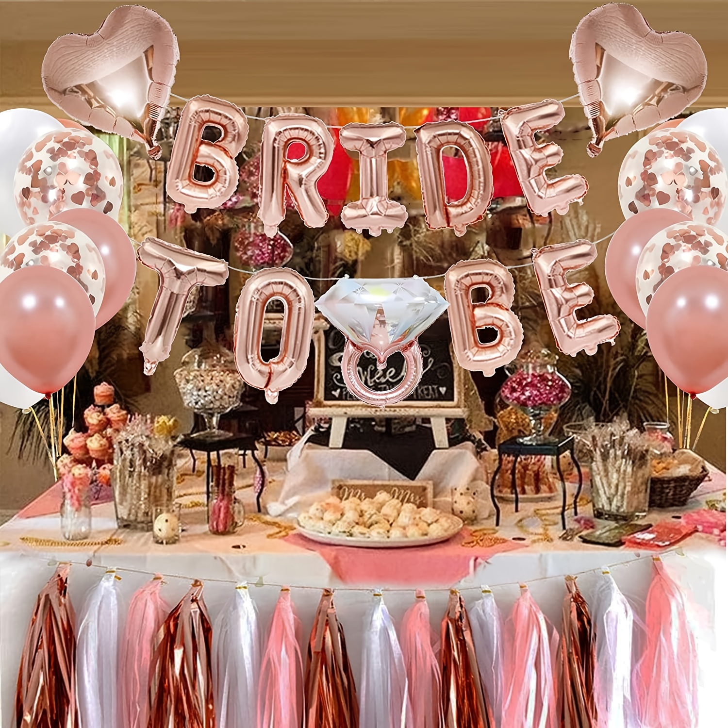 Conjuntos de decoração para despedida de solteiro, decorações e suprimentos  para festa de chá de panela em ouro rosa, balões de chá de panela, anéis e