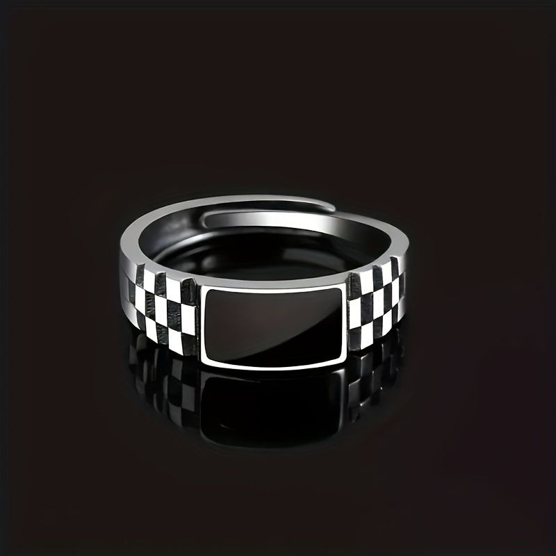 1 peça de anel xadrez moderno masculino vintage, anel ajustável de