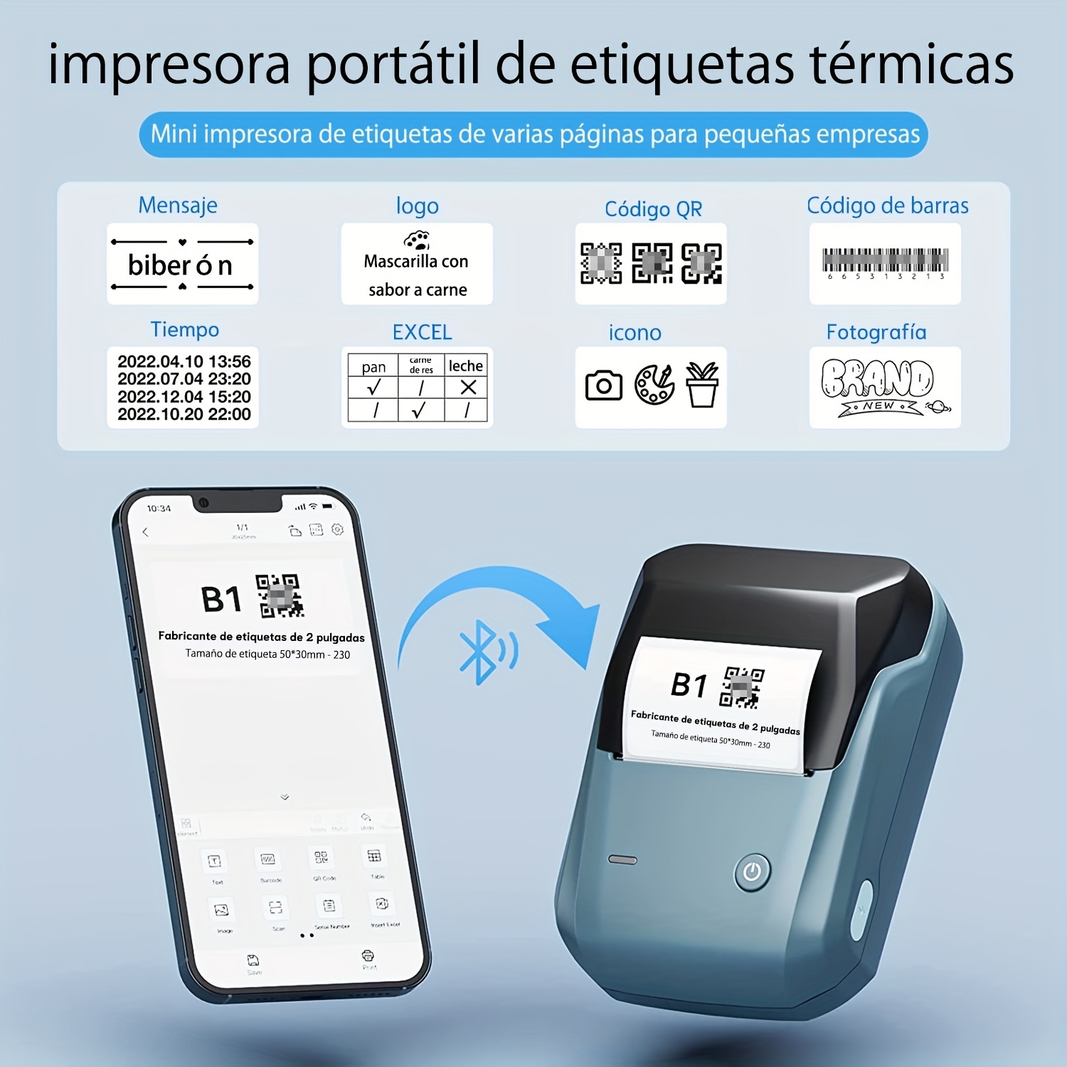 Niimbot B1 Máquina Hacer Etiquetas 1 Paquete Etiquetas 1.97 X1.18 (50 × 30  Mm), Impresora Etiquetas Inalámbrico Impresión Etiquetas Adhesivas Térmicas  Compatible Ios Android Minoristas, Oficinas, Supermercados, - Oficina  Escuela - Temu Chile