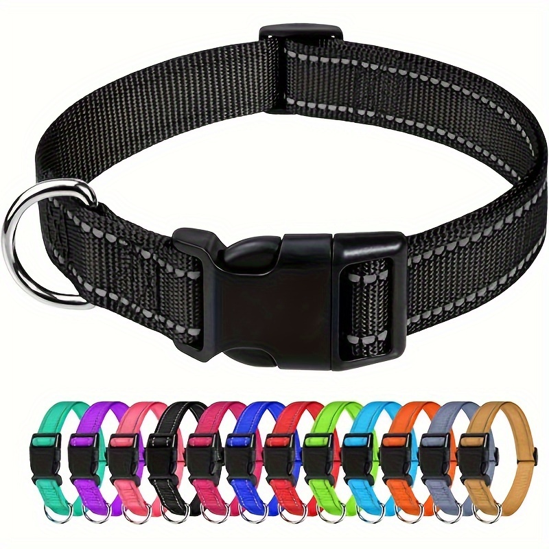 

1pc Reflective Striped Dog Collar Escape Proof Nylon Dog Collar With Quick Release Buckle For Small Medium Large Sized Dogs