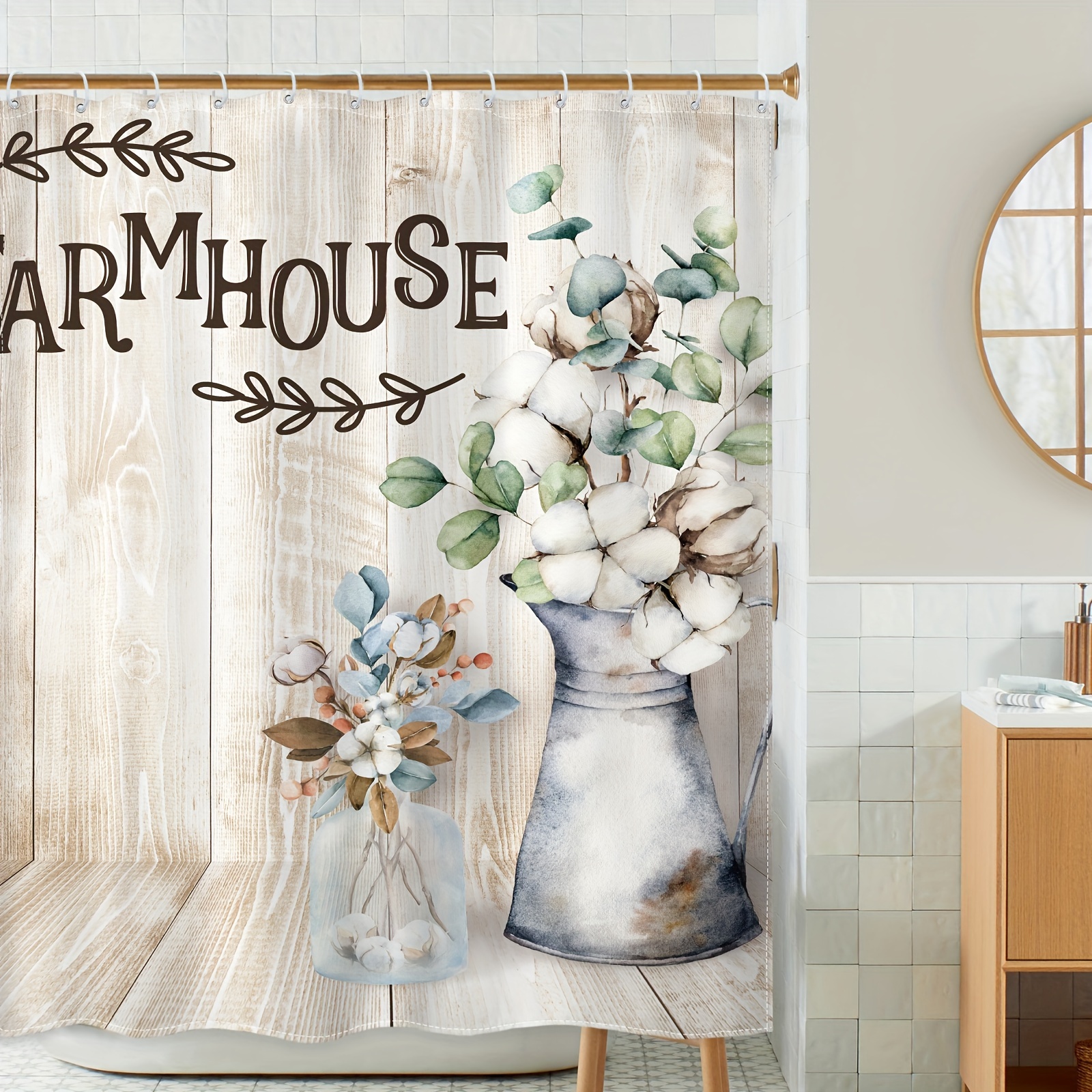 Farmhouse Kapok Pattern Shower Curtain Waterproof Polyester - Temu