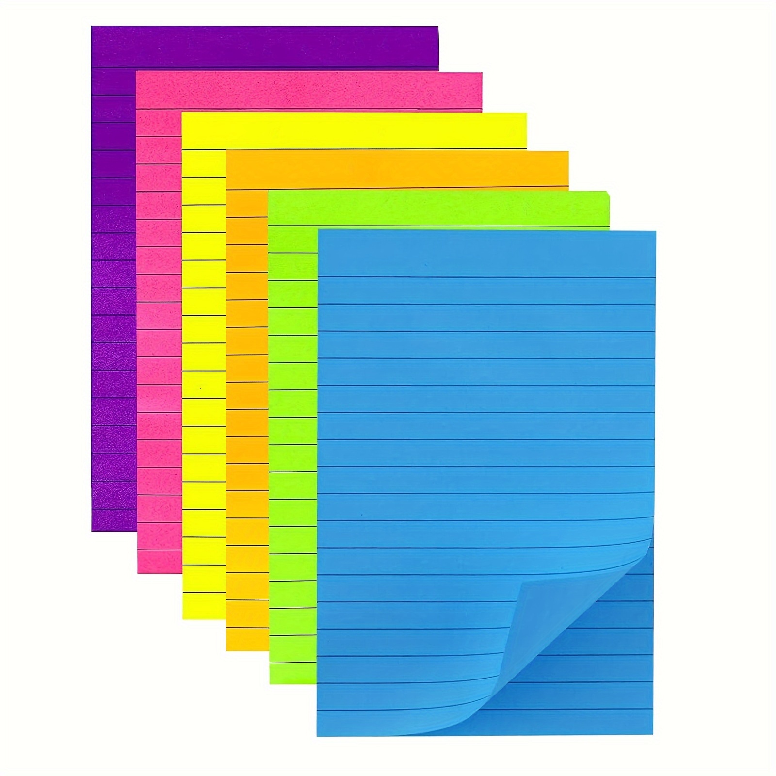 (8 Pack) Lined Sticky Notes 4X6 in Post, 8 Bright Colors Large Ruled Post  Stickies Colorful Super Sticking Power Memo Pads Strong Adhesive,Sticky