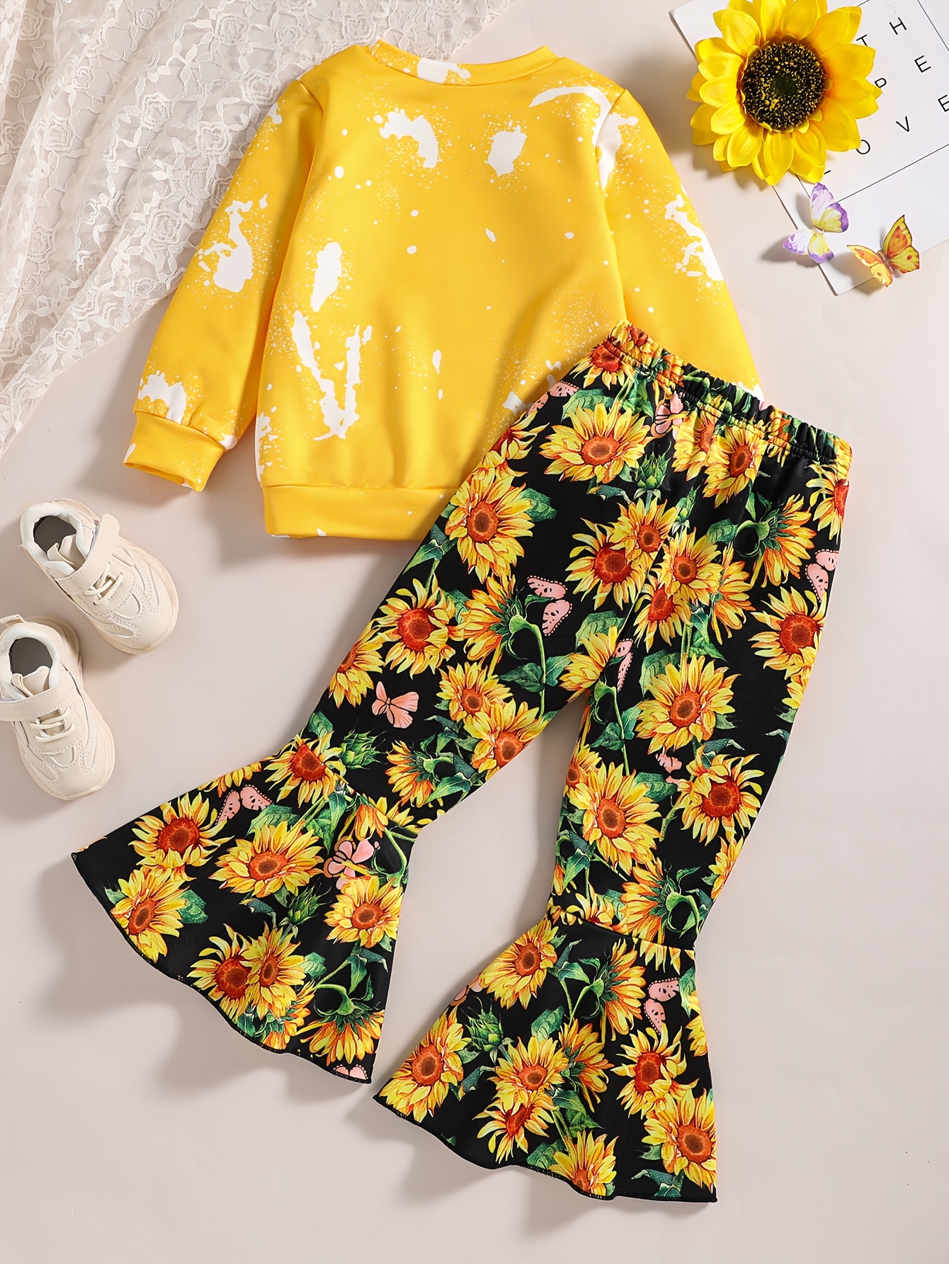 Floral Print Trousers - pale yellow, Girls