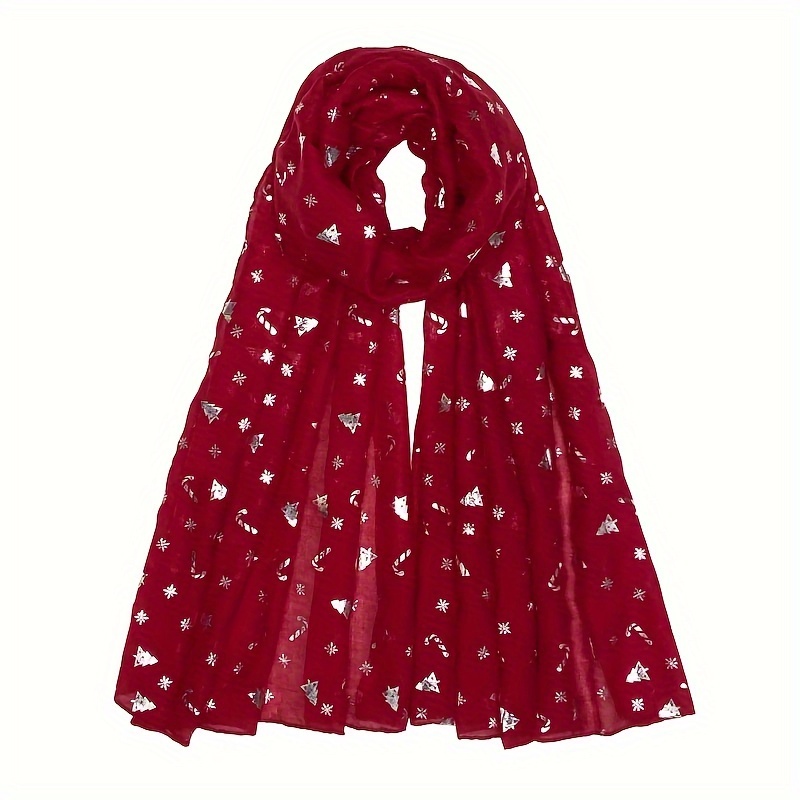 

Silvery Christmas Scarf Thin Breathable Soft Long Shawl Casual Outdoor Decoration Neck Scarf Gift