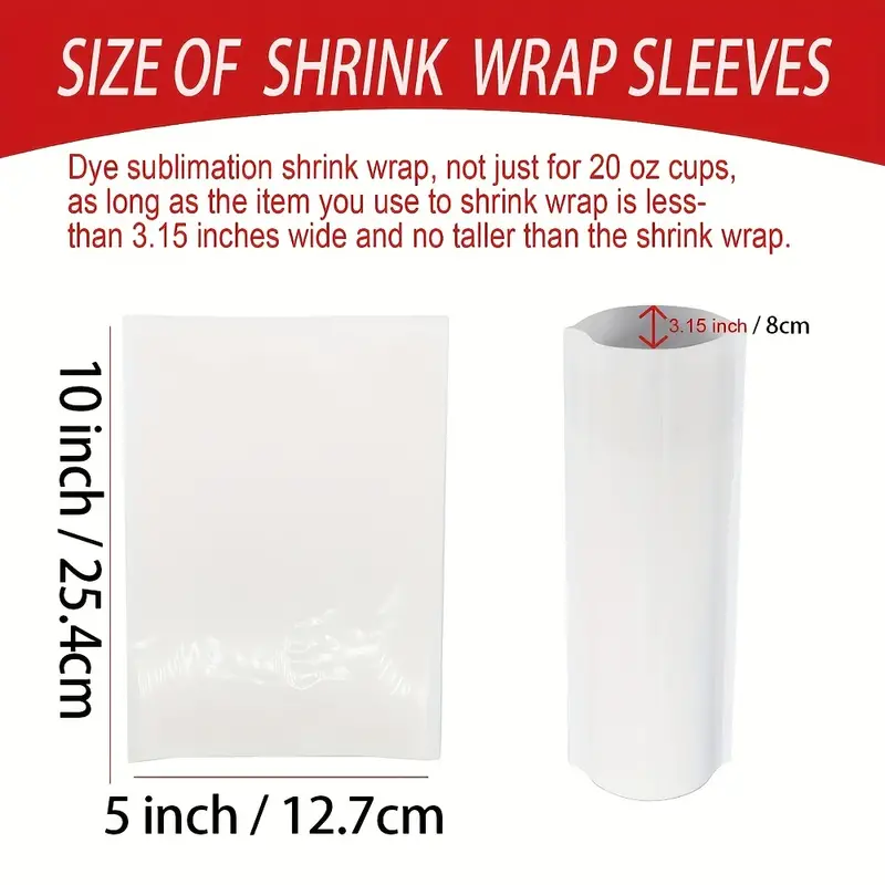10 Pack Sublimation Shrink Wrap Sleeves, Tumbler Sublimation