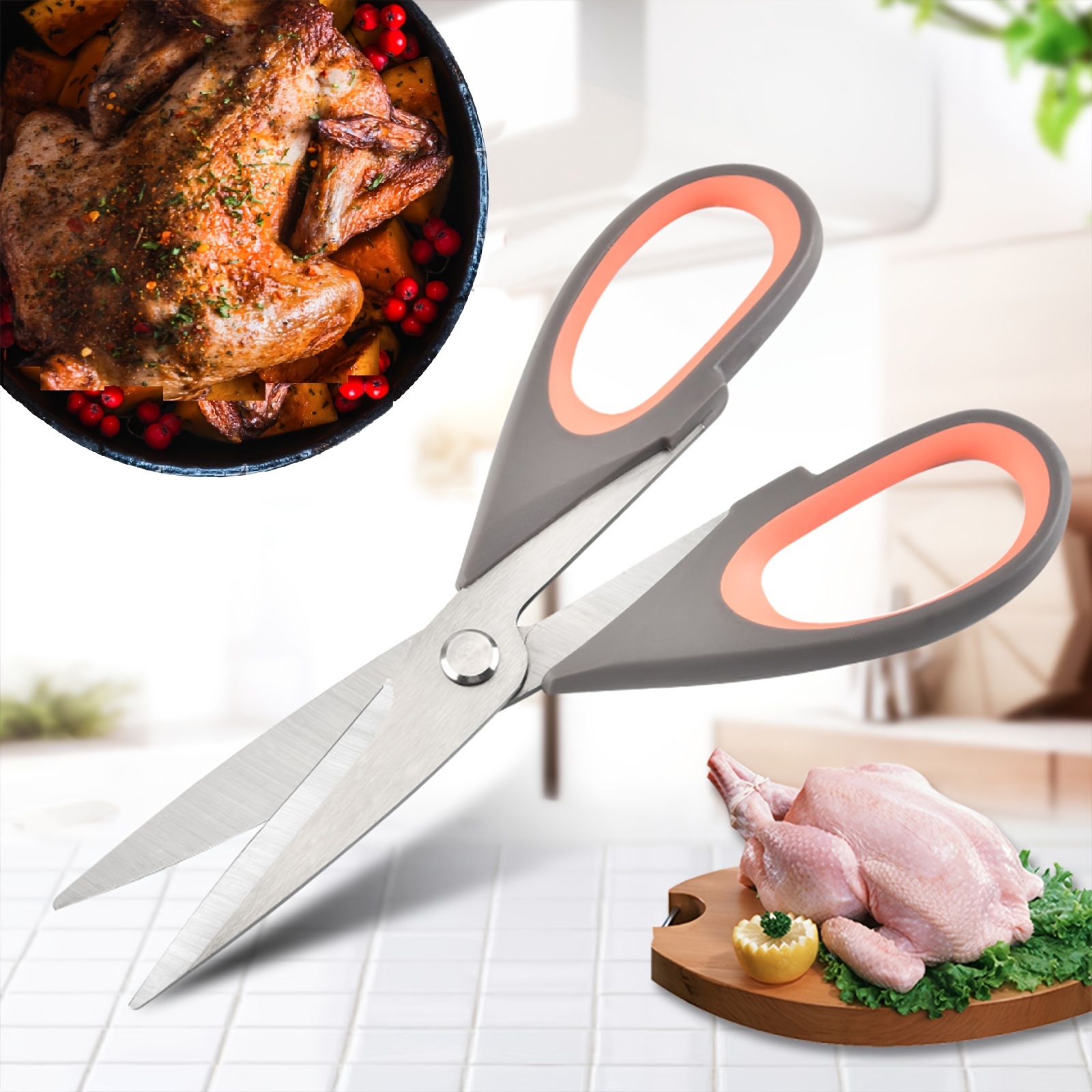 2pcs, Kitchen Scissors, Heavy Duty Sharp Food Shears For Cooking Cutting  Chicken Bone Meat Vegetable Fish, Poultry Shears, Dishwasher Safe, Stainless