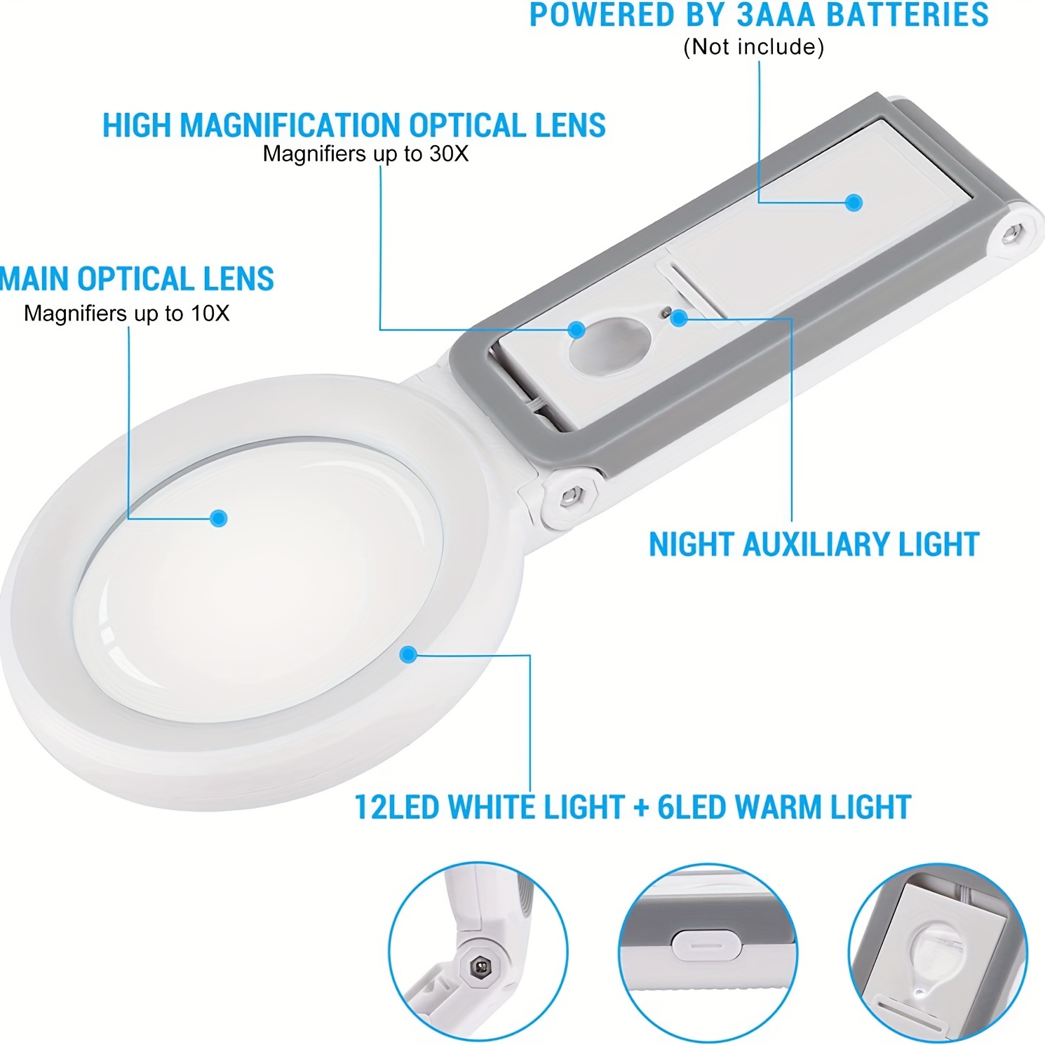 Nazano Magnifying Glass with 12 LED Lights, 30X Magnifier for