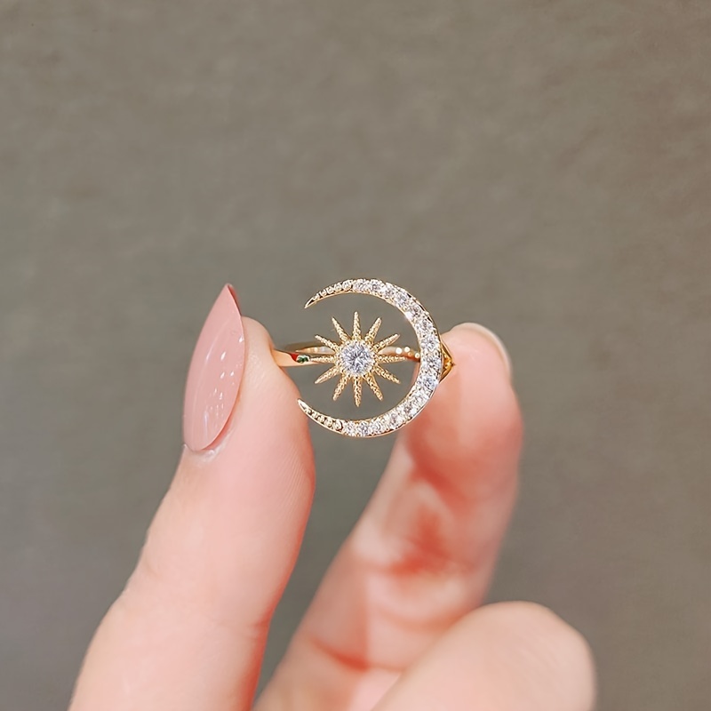 Cuff Ring Moon & Sun Paved Shining Rhinestone