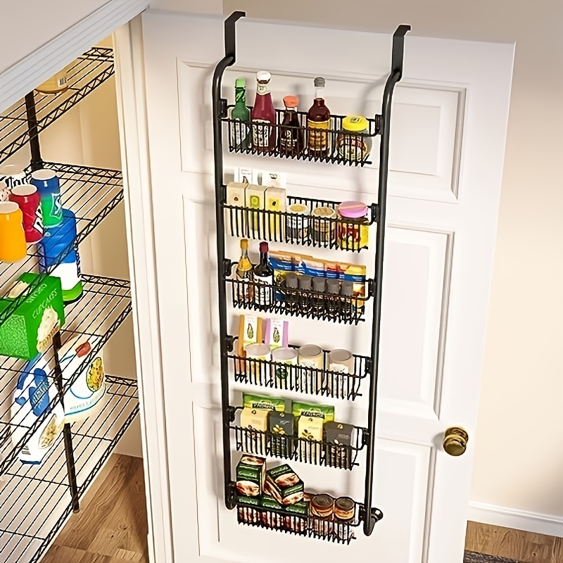 Over the Door Pantry Organizer, 6 Tier Metal Hanging Spice Rack with  Detachable Guardrail, Space Saving Hanging Baskets for Kitchen Pantry  Bathroom