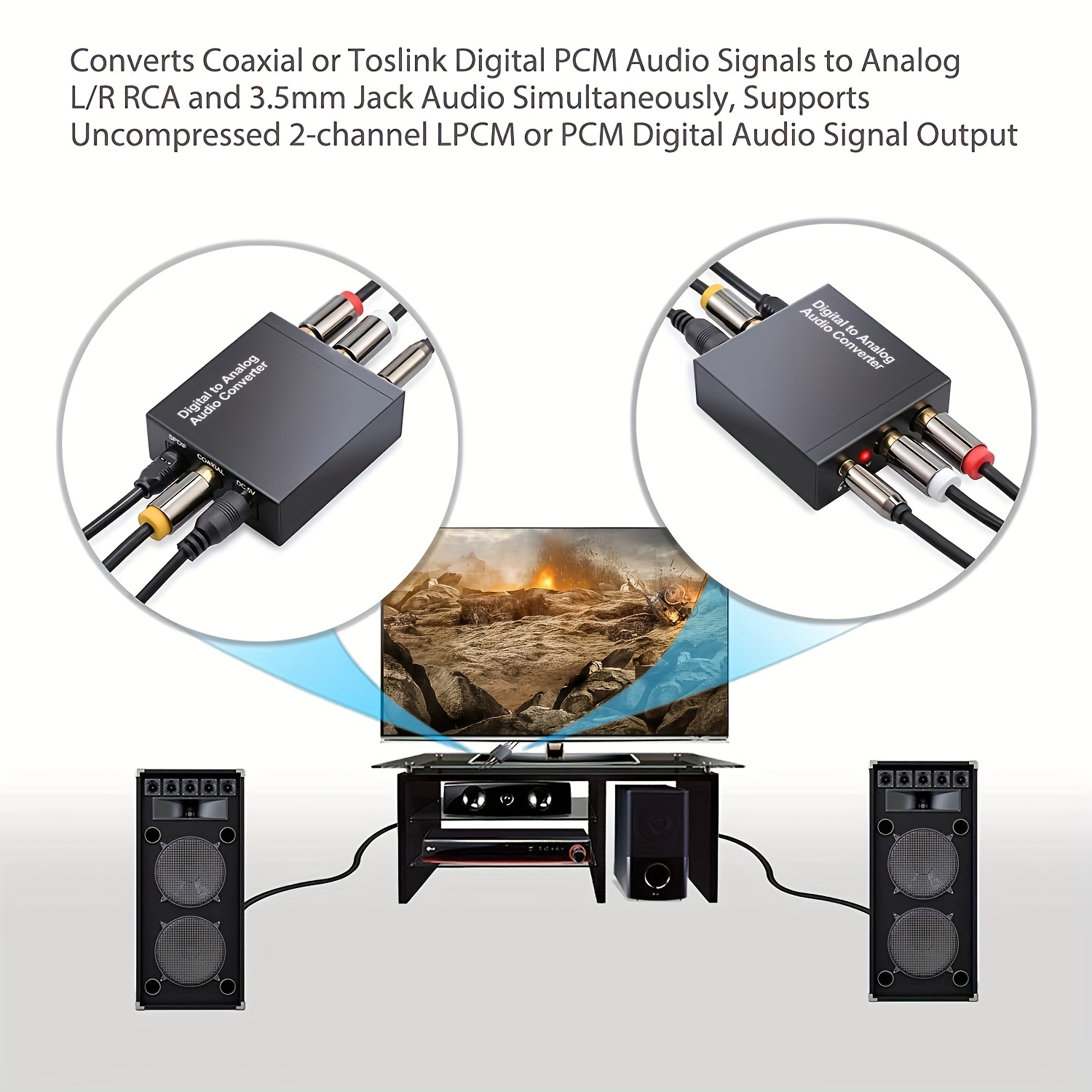 Convertisseur audio numérique vers analogique optique (spdif/toslink) et rca  (l/r)