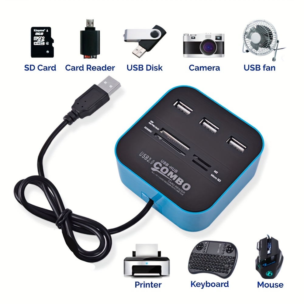 Concentrateur USB 2.0 avec lecteur de cartes - 3 X USB/SD/TF/MS/M2