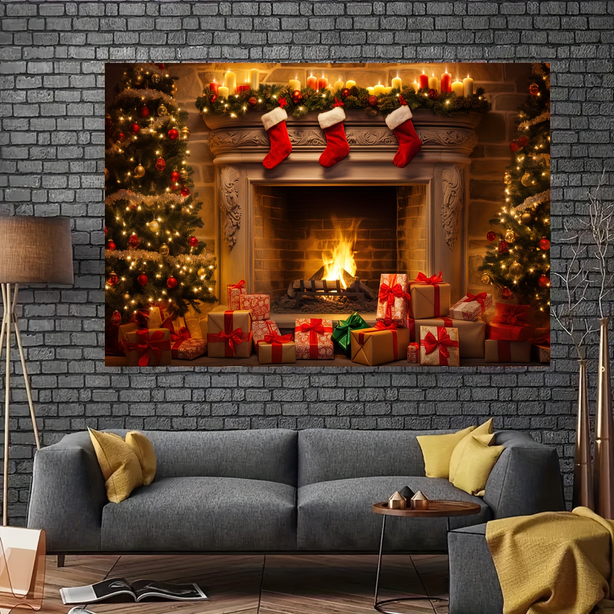 Christmas Fireplace Theme Backdrop Photography Soft Wrinkle - Temu Germany