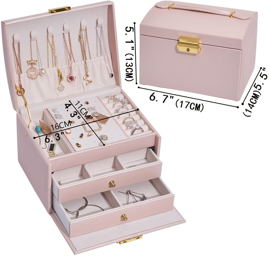 Multifunctional Jewelry Box With Lock Three Layers Pu - Temu