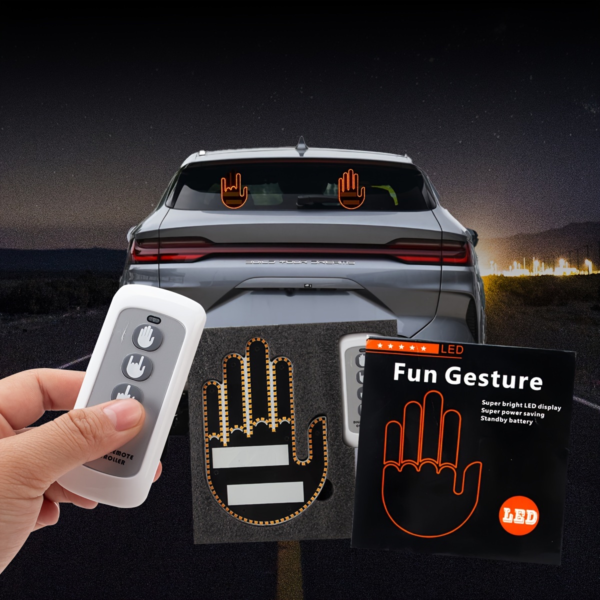 Finger Gesture Light with Remote 2023 New Finger Light LED Car Back Window Sign Hand Funny Car Truck Car Accessories Halloween Gifts Decor for Men