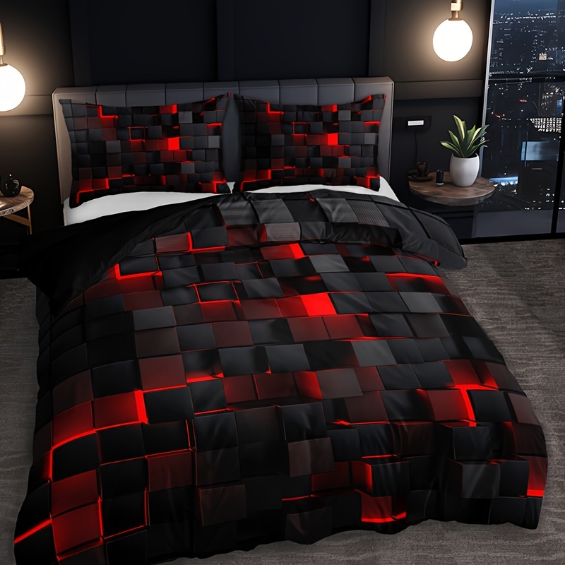 

3pcs Duvet Cover Set (1*duvet Cover + 2*pillowcase, Without Core), Red Grid Print Bedding Set, Soft Comfortable Duvet Cover, For Bedroom, Guest Room